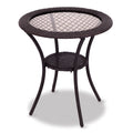 PE Wicker Patio Bistro Table Round with Tempered Glass Top and Shelf
