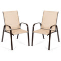 2 Pcs Patio Chairs Outdoor Dining Chair with Armrest-Beige