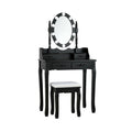 Makeup Dressing Table with Touch Switch Lighted Mirror and Cushioned Stool-Black