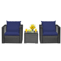 3 Pieces Patio Wicker Conversation Set with Cushion-Navy