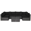7 Pieces Patio Rattan Furniture Set with Sectional Sofa Cushioned-Black