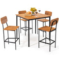 5-Piece Industrial Dining Table Set with Counter Height Table and 4 Bar Stools-Teak