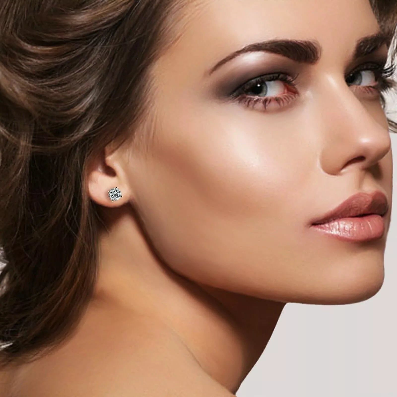 Gold Sterling Silver Stud Earrings Cubic Zirconia Men Women 2PC Earrings Set