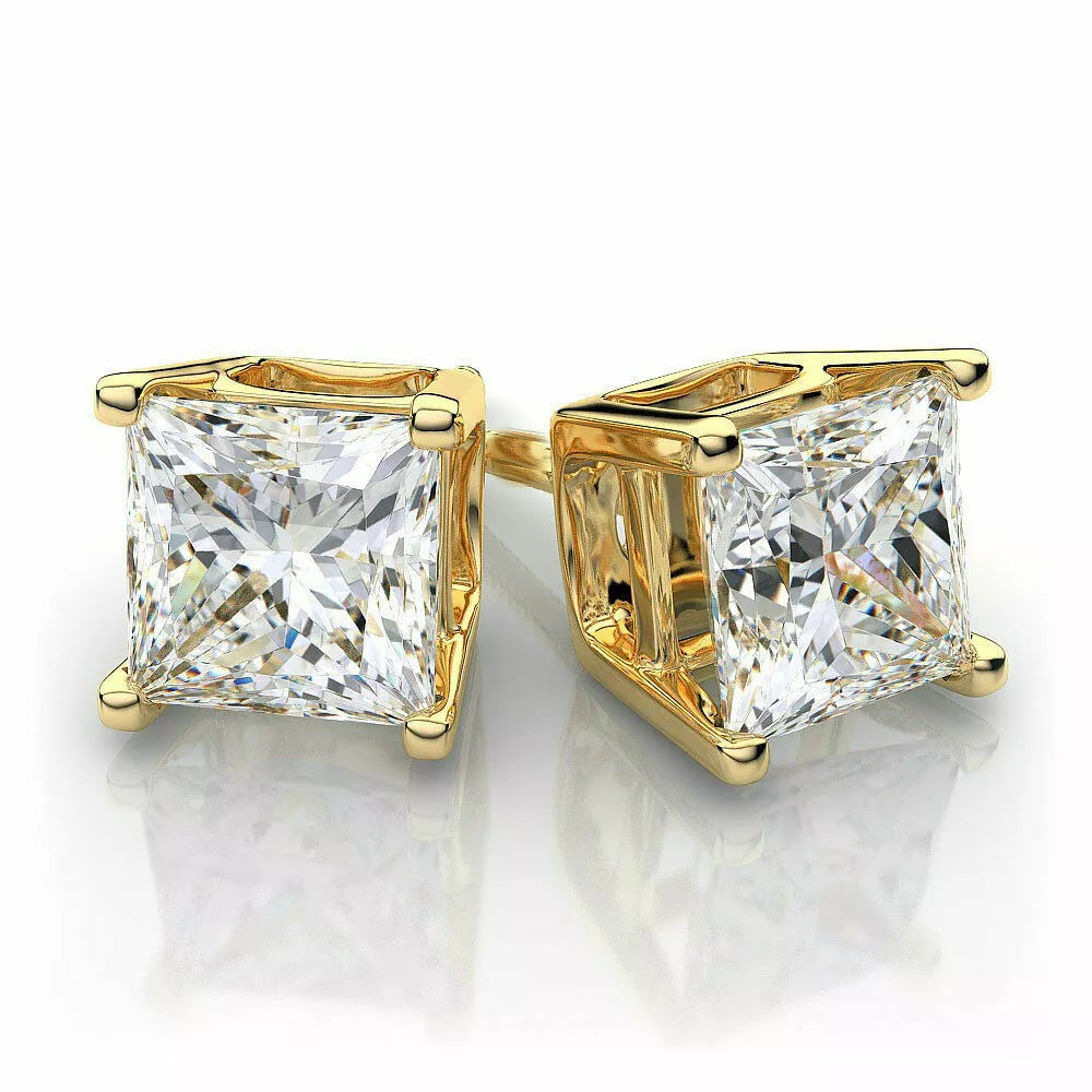 Gold Sterling Silver Stud Earrings Cubic Zirconia Men Women 2PC Earrings Set