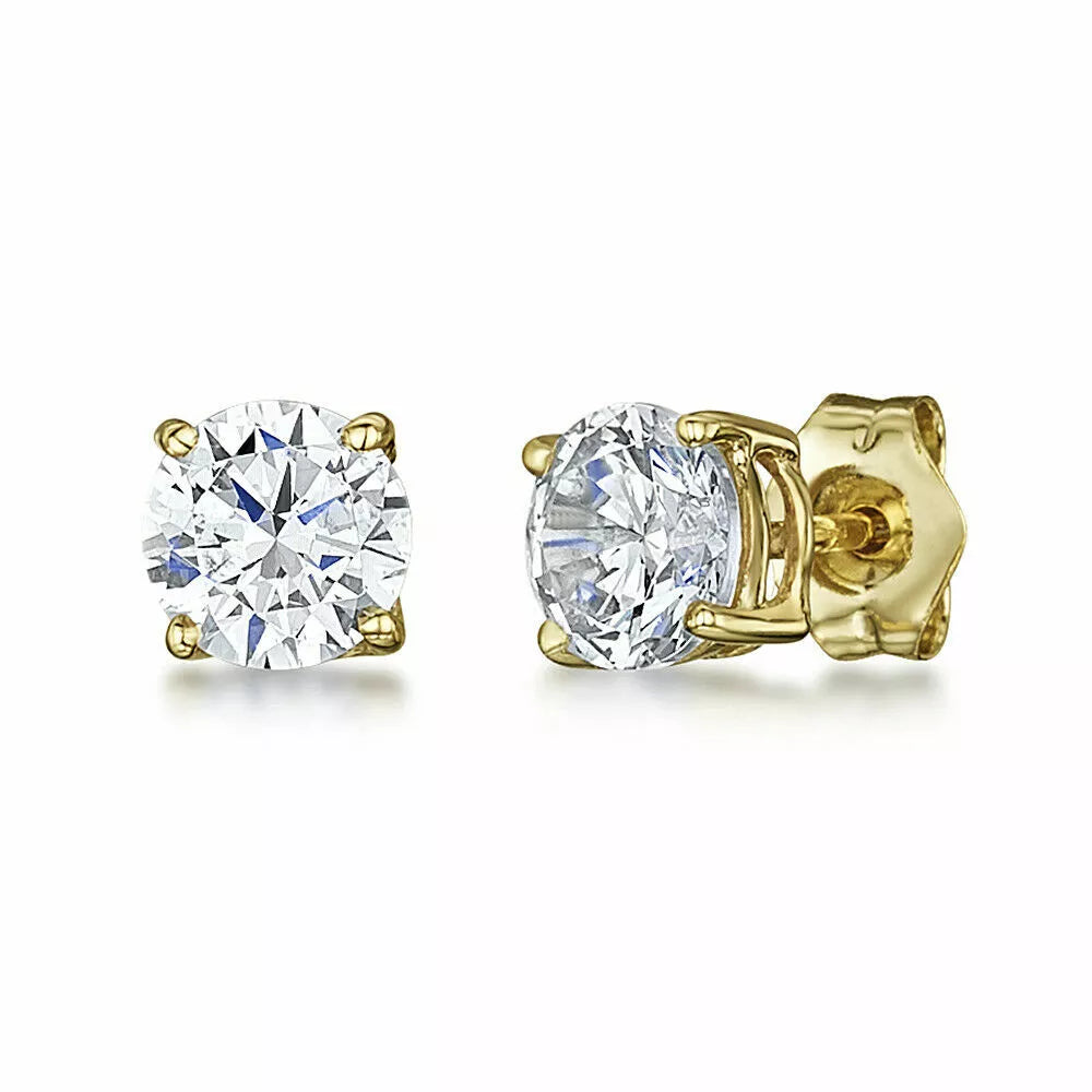 Gold Sterling Silver Stud Earrings Cubic Zirconia Men Women 2PC Earrings Set