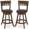 Set of 2 Swivel Bar Stools with Rubber Wood Frame-24.5 inches